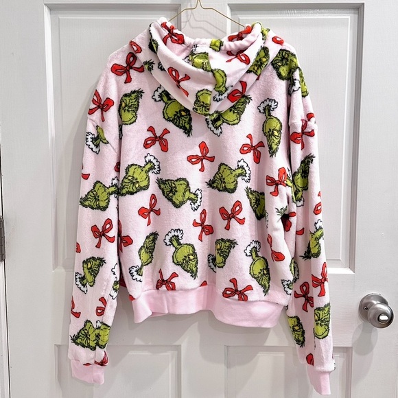 🎄Dr. Seuss grinch pink graphic hooded fleece sweatshirt size-XL bows/grinch - Picture 4 of 5